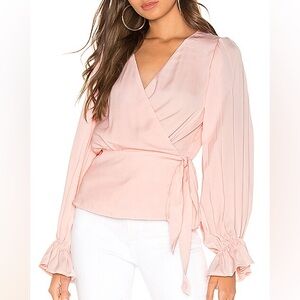 REVOLVE LINE & DOT Boho Silky Wrap Blouse in Blush Pink - Size Small